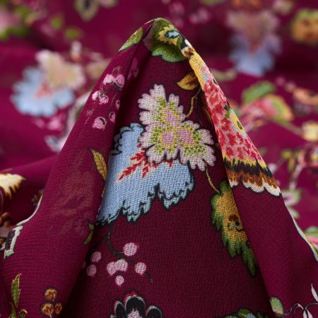 Crêpe, Printed, Burgundy&Angel Falls