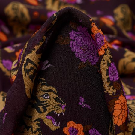 Crêpe, Viscose, Printed, Blackberry Wine&Tobacco Brown