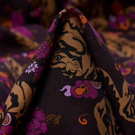 Crêpe, Printed, Animal, Blackberry Wine&Tobacco Brown