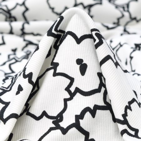 Rib Jersey, Printed, Floral, Black&Snow White