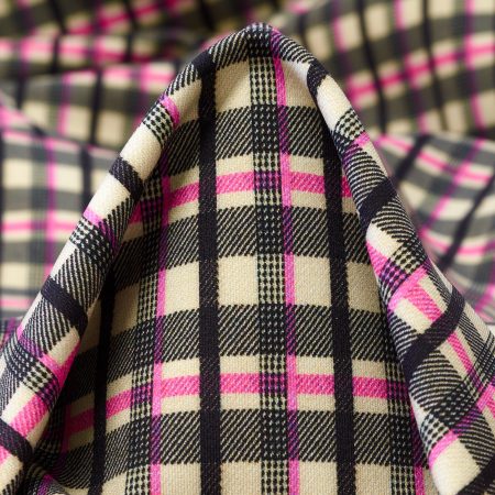 Jersey, Check, Printed, Almond&Neon Pink
