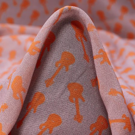 Chiffon, Crêpe, Printed, Dusty Orchid&Persimmon Orange