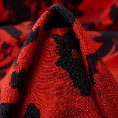 Crêpe, Viscose, Printed, Red Alert&Raven Black