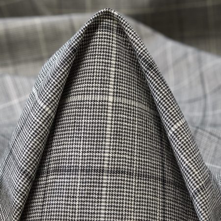 Cotton, Linen, Check, Antique White&Raven Black