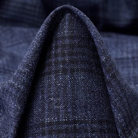 Virgin Wool, Linen Blend, Check, Blue Indigo
