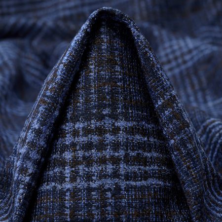 Bouclé, Virgin Wool, Check, Blue Indigo