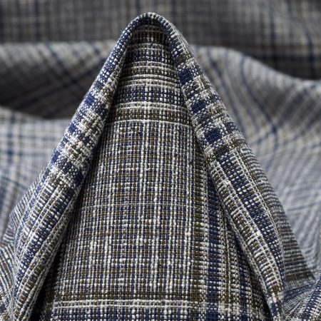 Wool, Silk Blend, Check, Covert Green&Blue Indigo