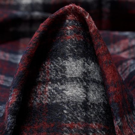 Jersey, Wool Blend, Check, Anthracite&Merlot