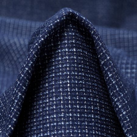 Virgin Wool, Linen Blend, Micro Design, Blue Indigo