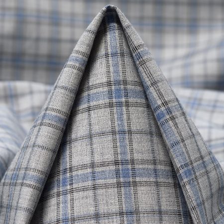 Poplin, Cotton, Check, Harbor Mist&Rain Washed