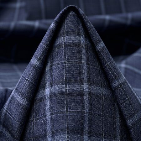 Poplin, Cotton, Check, Dark Denim