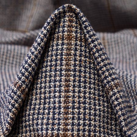 Viscose Blend, Cotton Blend, Check, Oyster Gray&Blue Indigo