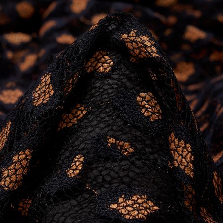 Lace, Ramie Blend, Elastic, Raven Black&Dusted Clay