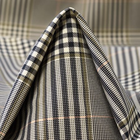 Poplin, Elastic, Check, Brown Rice&Blackened Pearl