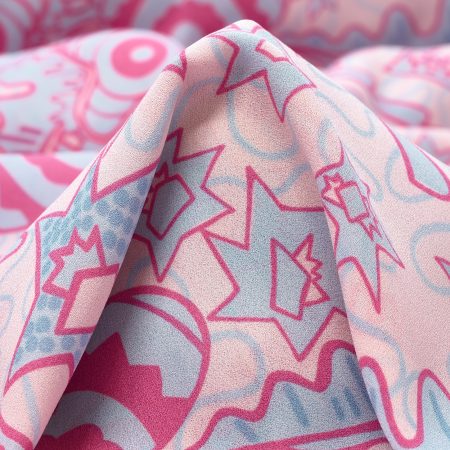 Silk, Crêpe De Chine, Printed, Azalea Pink