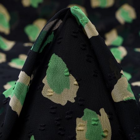 Chiffon, Printed, Transparent, Jet Black&Mint