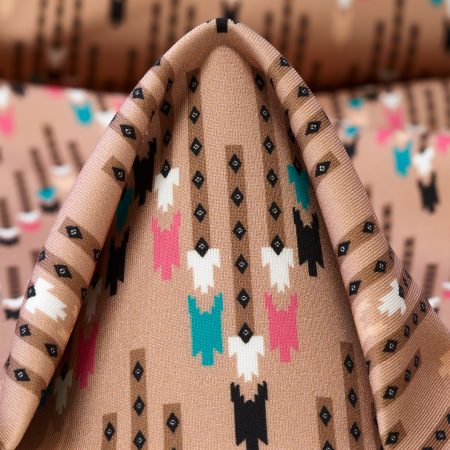 Techno Jersey, Printed, High Elasticity, Azalea Pink&Nougat