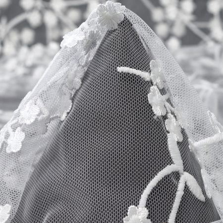 Tulle, Embroidered, Floral, Brilliant White
