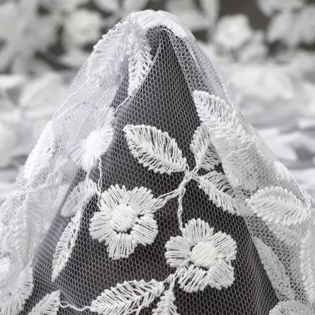 Tulle, Wool Blend, Embroidered, Brilliant White