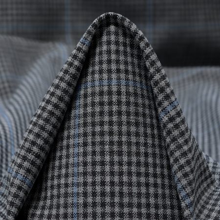 Viscose Blend, Check, Elastic, Weathervane&Airy Blue