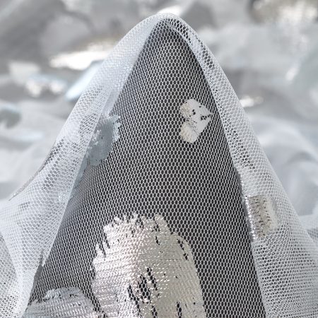 Tulle, Printed, Shimmering, Brilliant White&Silver