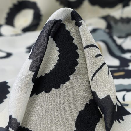Chiffon, Viscose, Printed, Gull Gray&Jet Black
