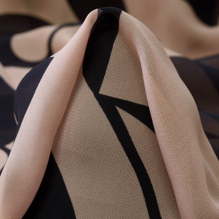 Chiffon, Viscose, Printed, Peach Whip&Jet Black