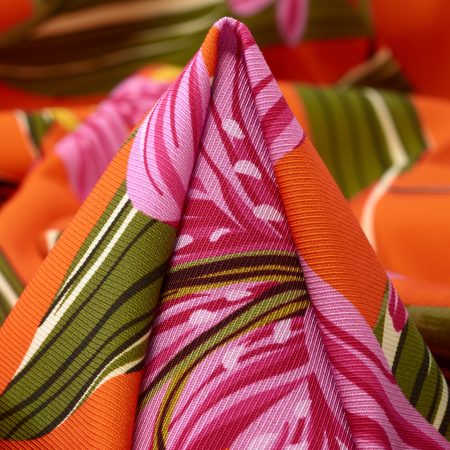 Twill, Viscose, Floral, Red Orange&Orchid Bouquet