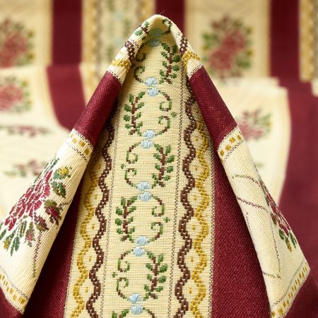 Jacquard, Cotton, Floral, Antique White&Cabernet