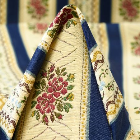 Jacquard, Cotton, Floral, Antique White&Mood Indigo