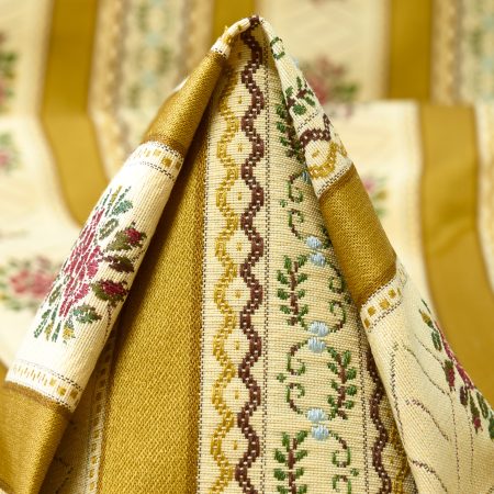Jacquard, Cotton, Floral, Antique White&Olive Oil