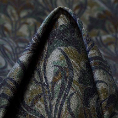 Twill, Cotton, Floral, Forest Fog