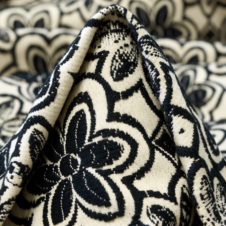 Jacquard, Cotton Blend, Floral, Antique White&Raven Black