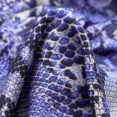 Satin, Viscose, Printed, Vaporous Gray&Lapis Blue