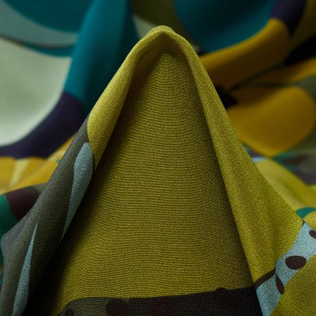 Crêpe, Silk, Printed, Golden Cypress&Purple Velvet