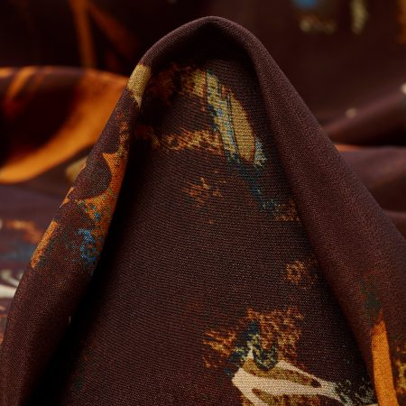 Crêpe, Silk, Printed, Chestnut&Orange Ochre