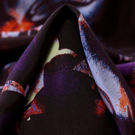 Crêpe, Silk, Printed, Mandarin Red&Black Coffee