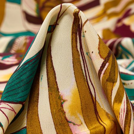 Crêpe, Silk, Printed, Ecru&Cerise