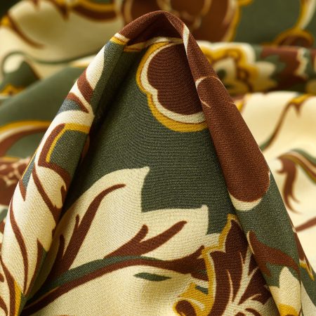 Crêpe, Silk, Printed, Four Leaf Clover&Cloud Cream