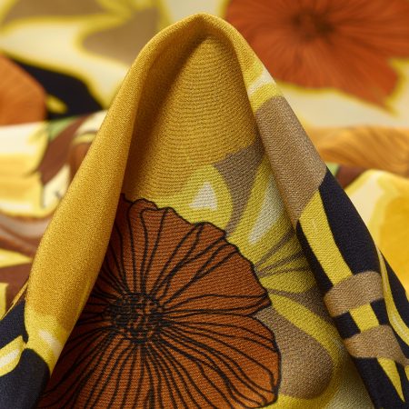 Crêpe, Silk, Printed, Ecru&Orange Pepper