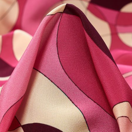 Crêpe, Silk, Printed, Ecru&Sangria Sunset