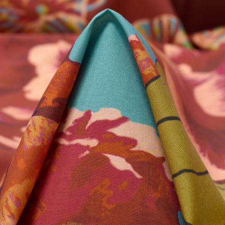 Poplin, Cotton, Floral, Coral&Aqua Haze